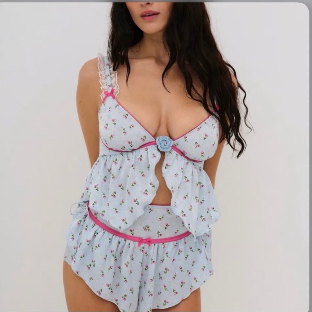 For Love And Lemons Floral Top Only - White and Pink